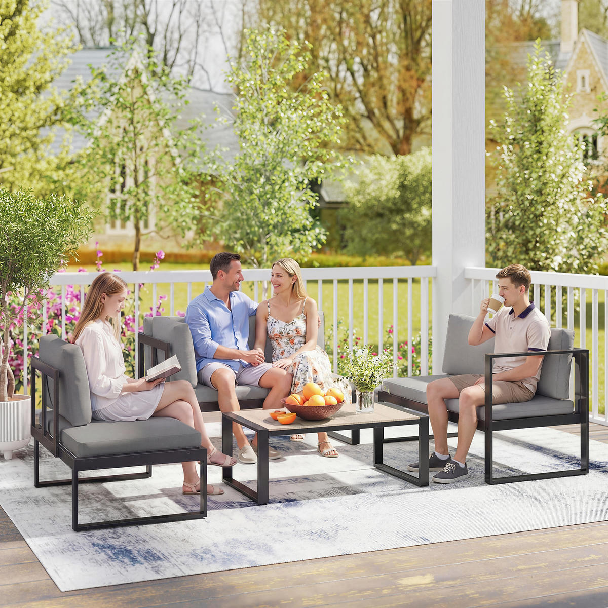 LOUNGEGARNITUR DE-13520 5 Personen, 2 Sofas, mit Tisch Dunkelgrau - Dunkelgrau, Metall - ComfortXL