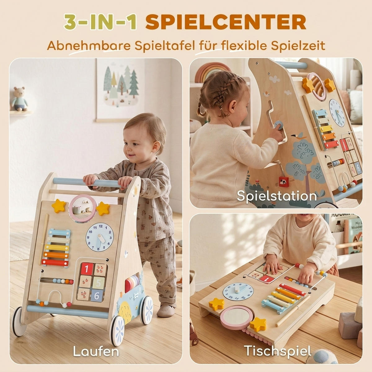 BABY-LAUFLERNWAGEN Mehrschichtplatte Naturholz - Naturfarben, Holzwerkstoff (33.5/47.5/37cm) - AIYAPLAY