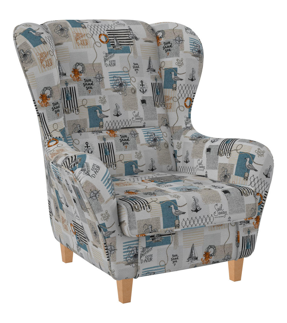 OHRENSESSEL Sofia Relaxsessel mit Hocker | Design Côte D'Azur - Blaugrau, Textil (92/68/95cm) - Supellex