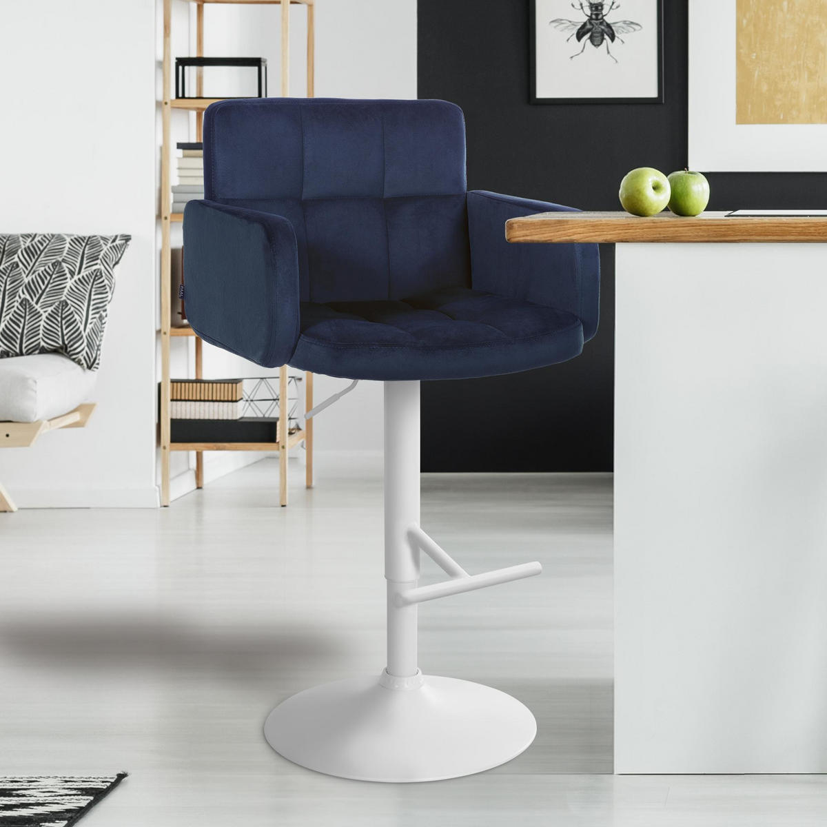 BARHOCKER Samt blau - Blau/Weiß, Textil/Metall (60/93/56cm) - CLP