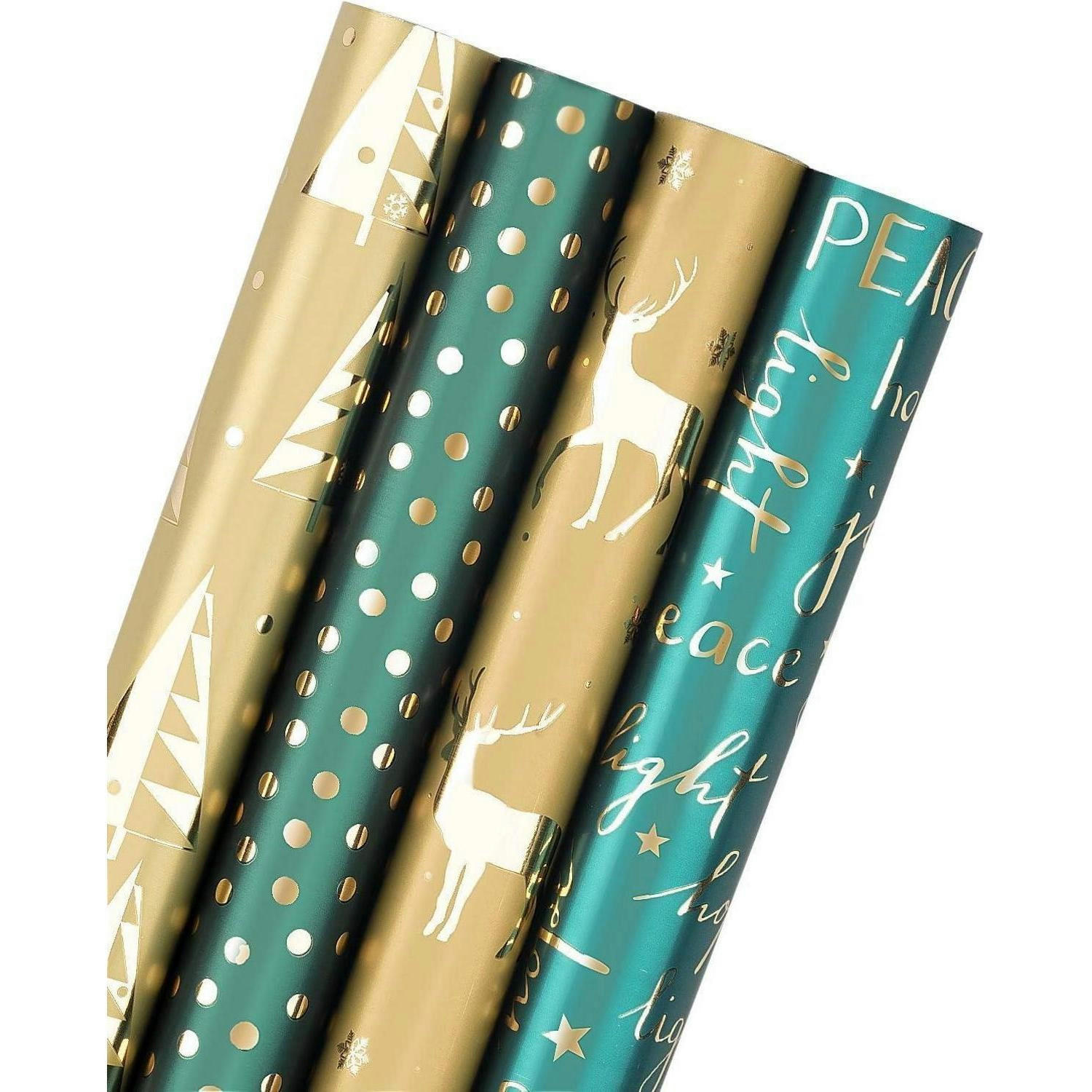 GESCHENKPAPIER 4 Rollen Gold & Grün 76 cm x 305 cm - Multicolor, Papier (4/76/15cm)