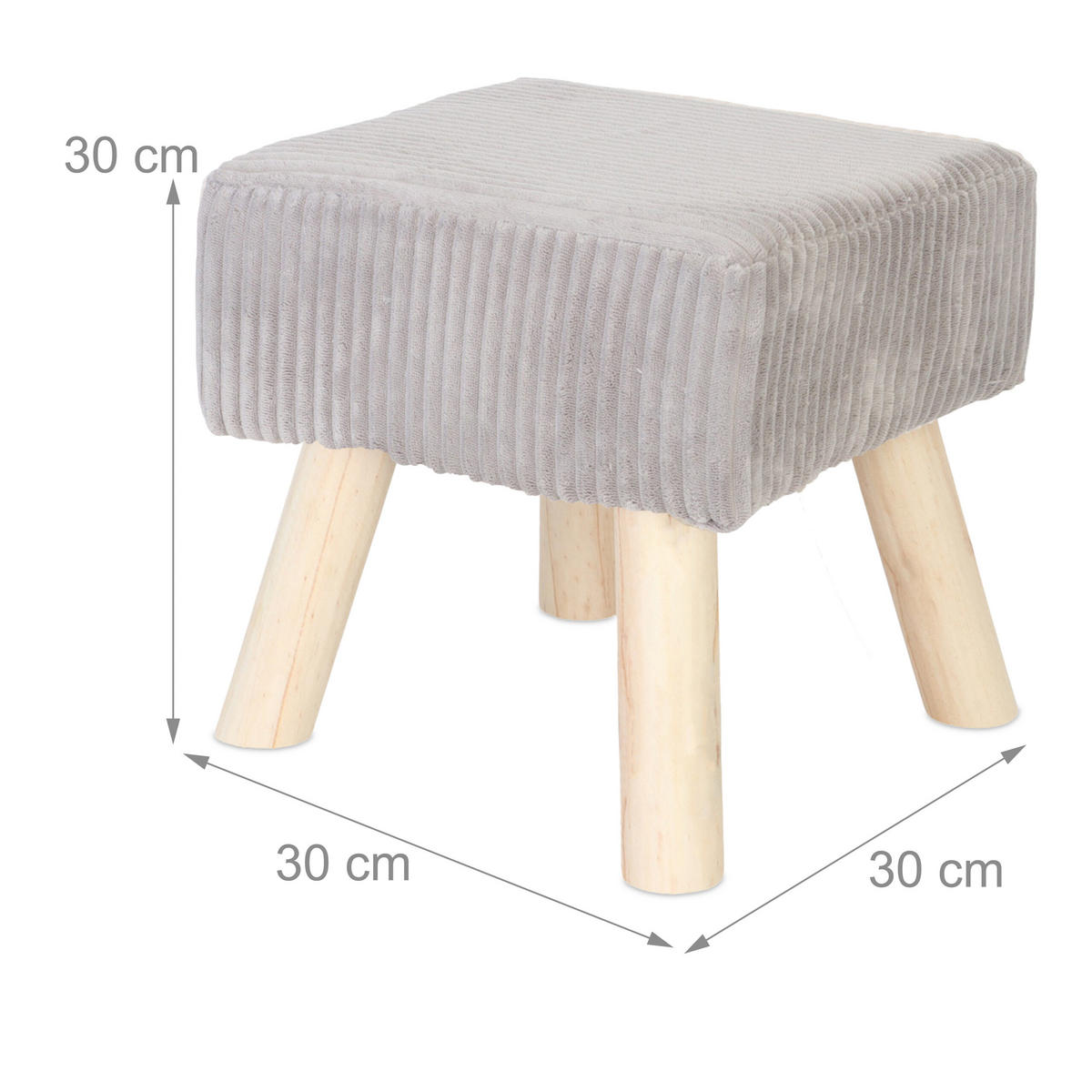 CORD-HOCKER - Hellgrau/Naturfarben, Holz/Textil (30/30/30cm) - Relaxdays