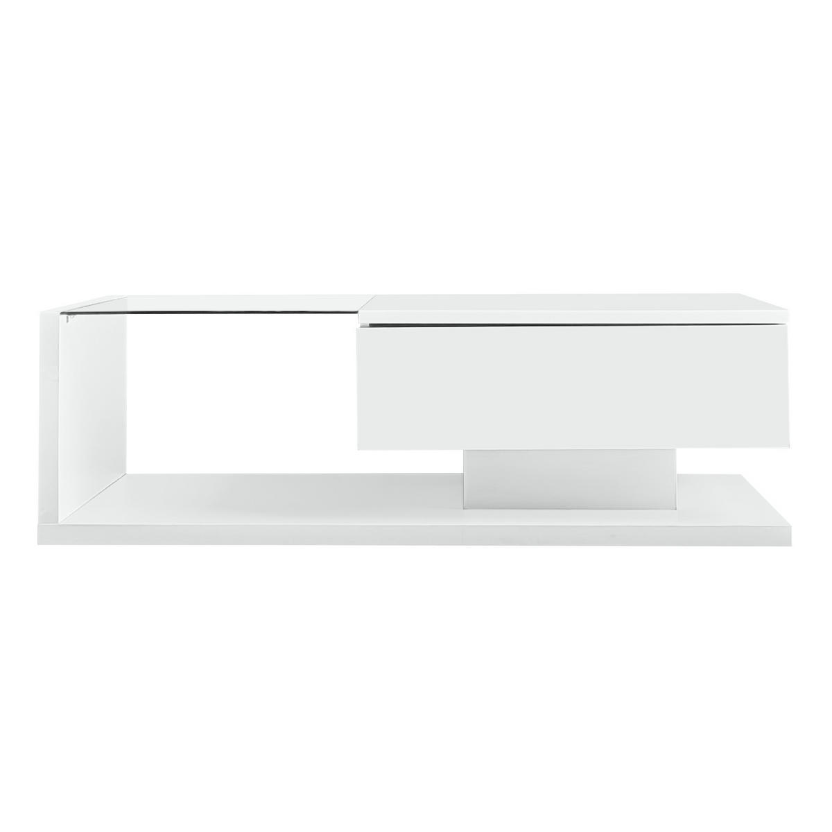 COUCHTISCH 105/55 cm mit Ablagefach, Glasplatte und LED-Beleuchtung - Weiß, Holzwerkstoff (105/55/32.5cm) - BEAOK
