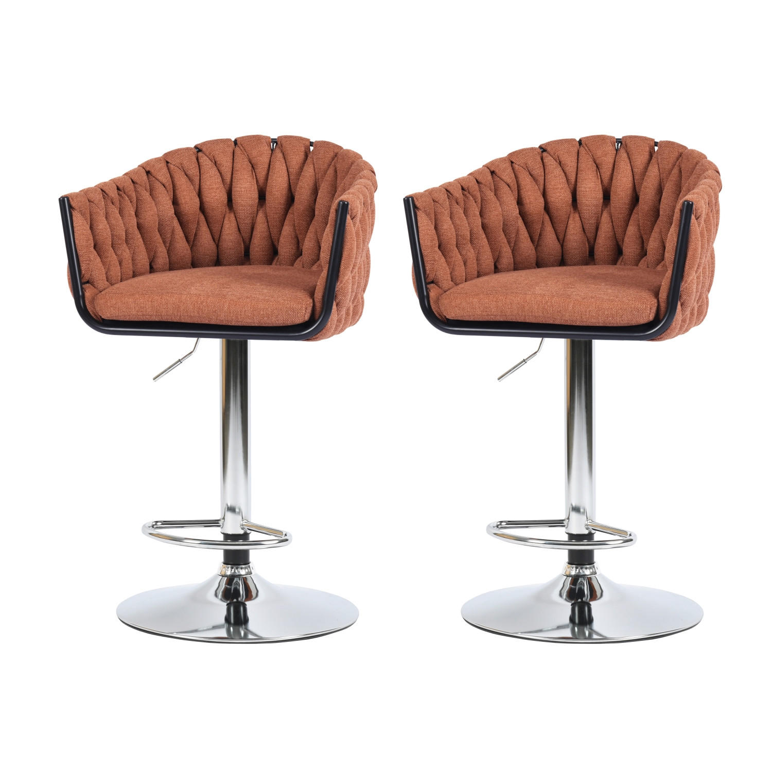 BARHOCKER 2er-Set, Stoff, höhenverstellbar 87-108cm, orange - Chromfarben/Orange, Metall (53/108/50cm) - Urban Meuble