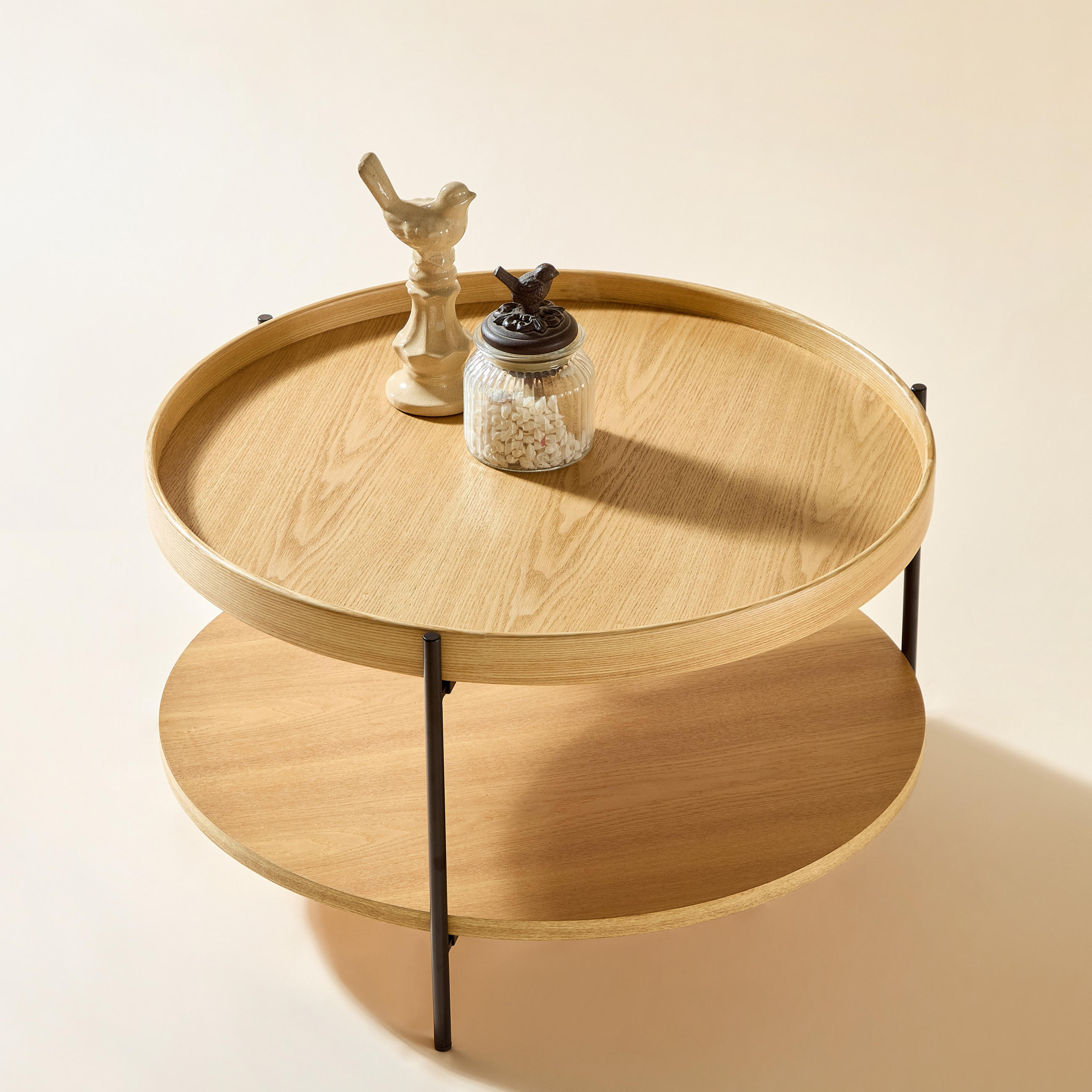 COUCHTISCH 69/69/38 cm Natur aus Massivholz und MDF mit 2 Ebenen - Naturfarben, Holzwerkstoff (69/69/38cm) - OKWISH