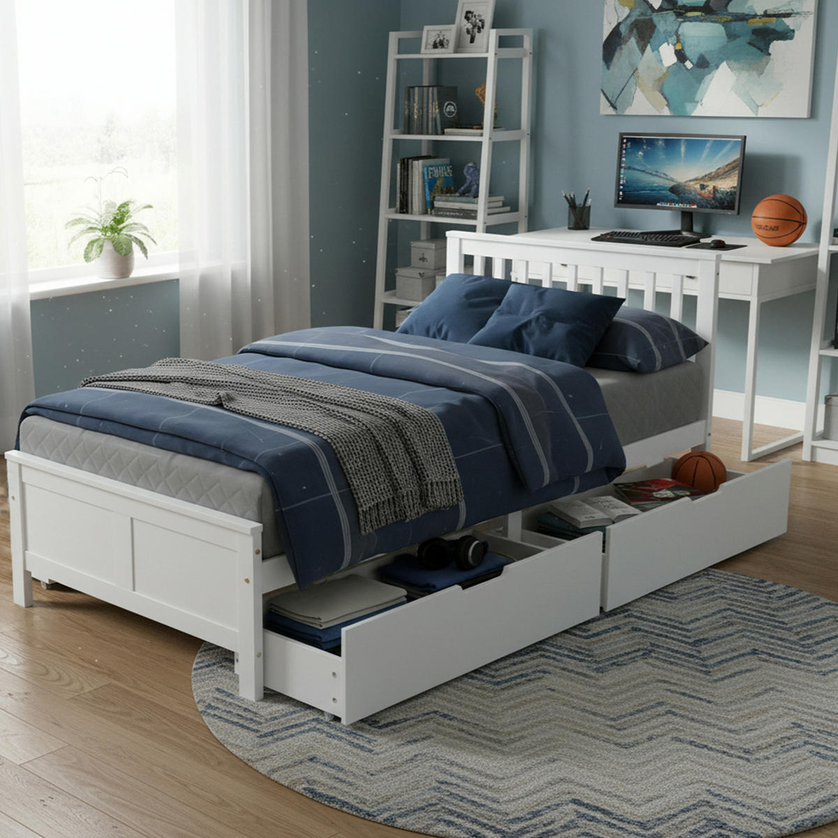 BETT 90x200 cm Holz Schubladen weiß - Weiß, Holz (90/200cm) - LEBENLANG