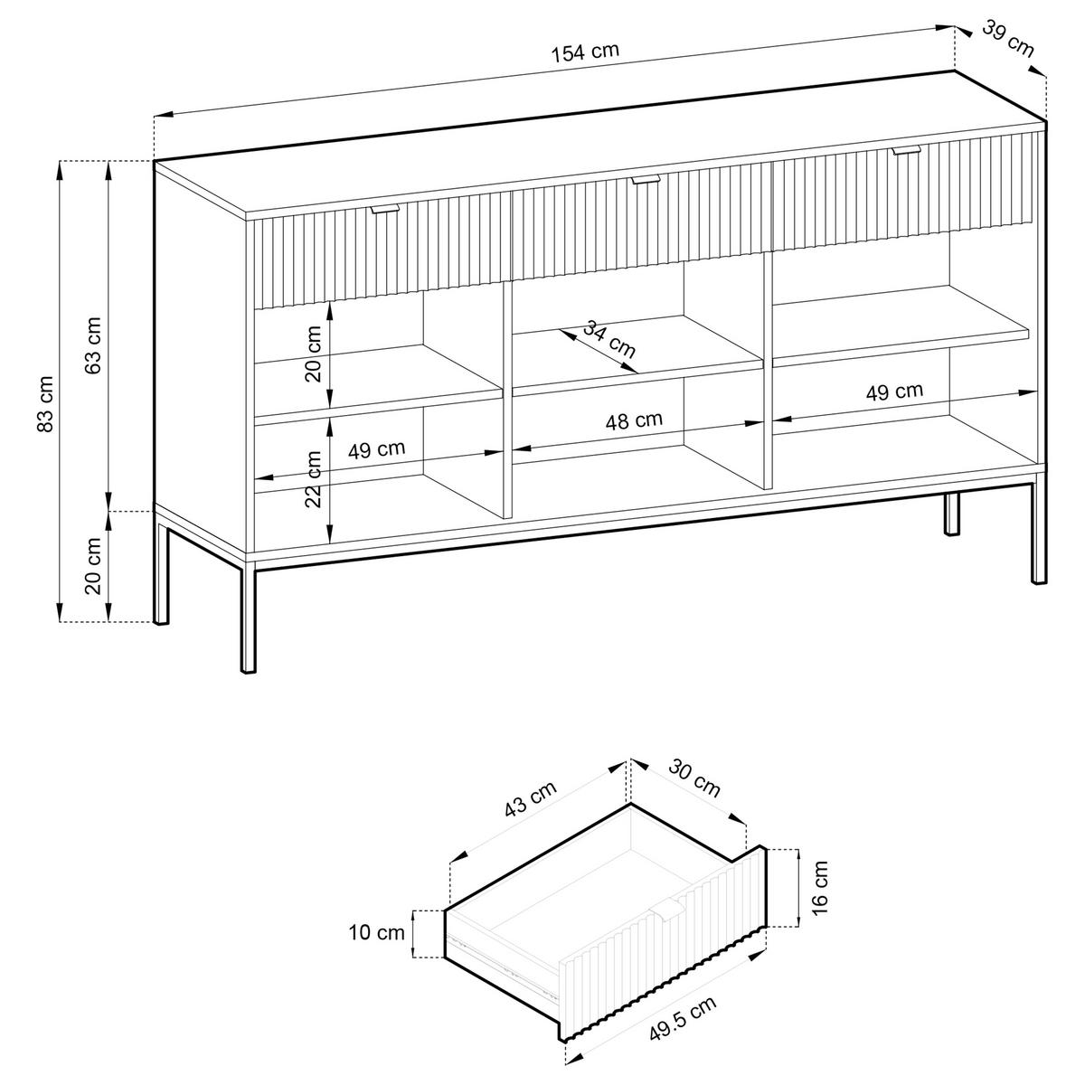SIDEBOARD STELLARE 154/83/39cm mit 3 Schubladen 3 Türen Kaschmir - Kaschmir/Goldfarben, Holzwerkstoff (154/83/39cm) - MASSENO