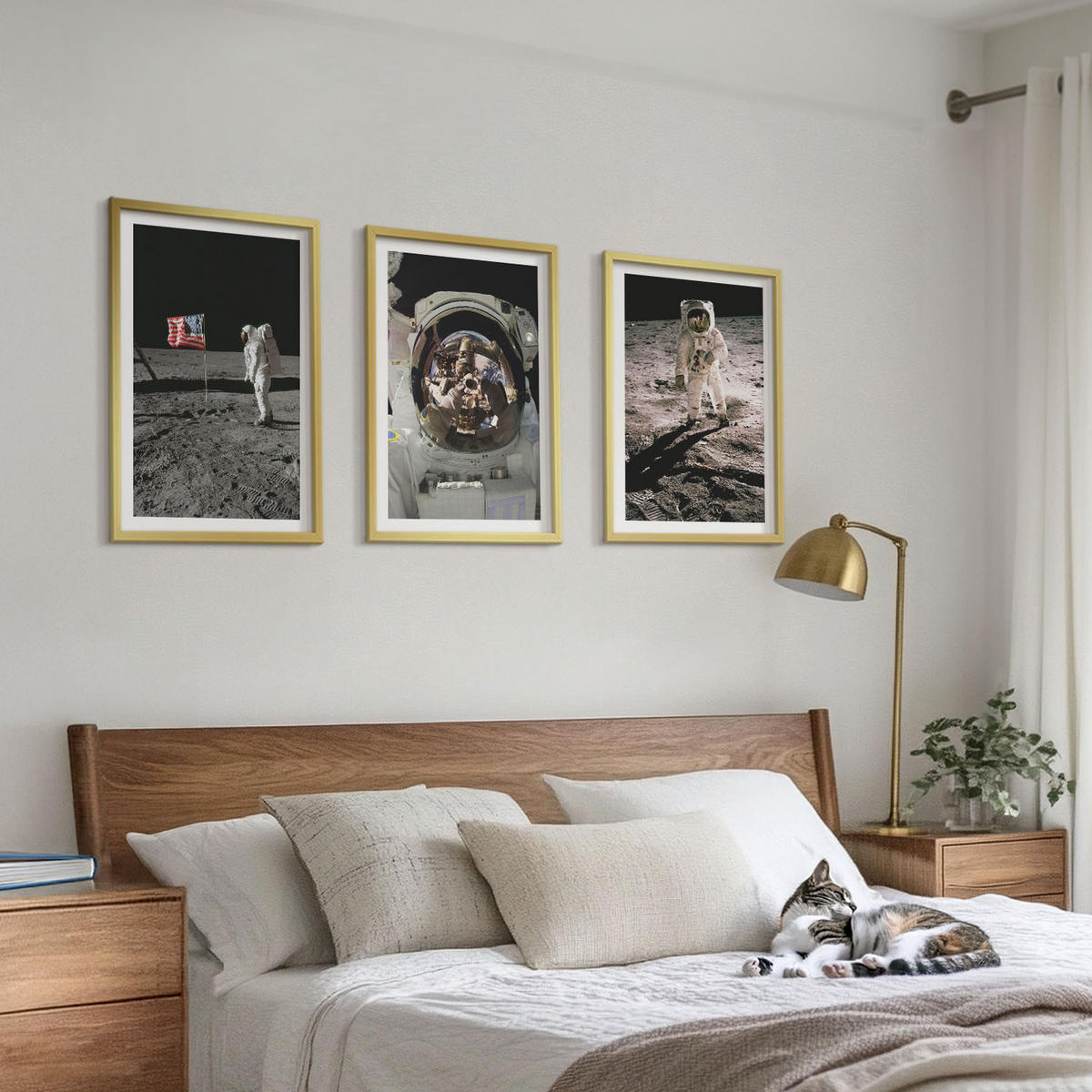 WANDBILDER 3er Set - 40x60 cm Goldrahmen - NASA-Mondlandung - Goldfarben, Kunststoff (40/60cm) - ArtPrintCave