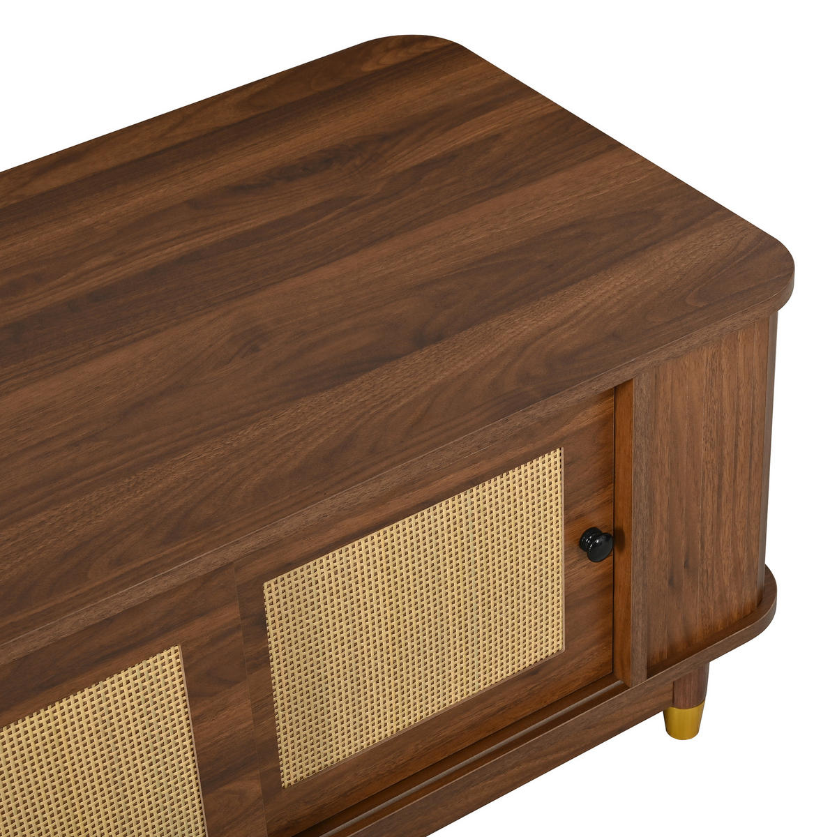 COUCHTISCH in Walnuss-Optik Wohnzimmertisch mit Rattan-Schiebetüren, B100/T50/H42(cm) - Braun, Holzwerkstoff (50/100/42cm) - STILVORA