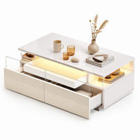 COUCHTISCH aus Spanplatte 90x45x35,5 cm Weiß mit LED, Tablett und 2 Schubladen - Weiß, Holzwerkstoff (90/45/35.5cm) - IVMEU