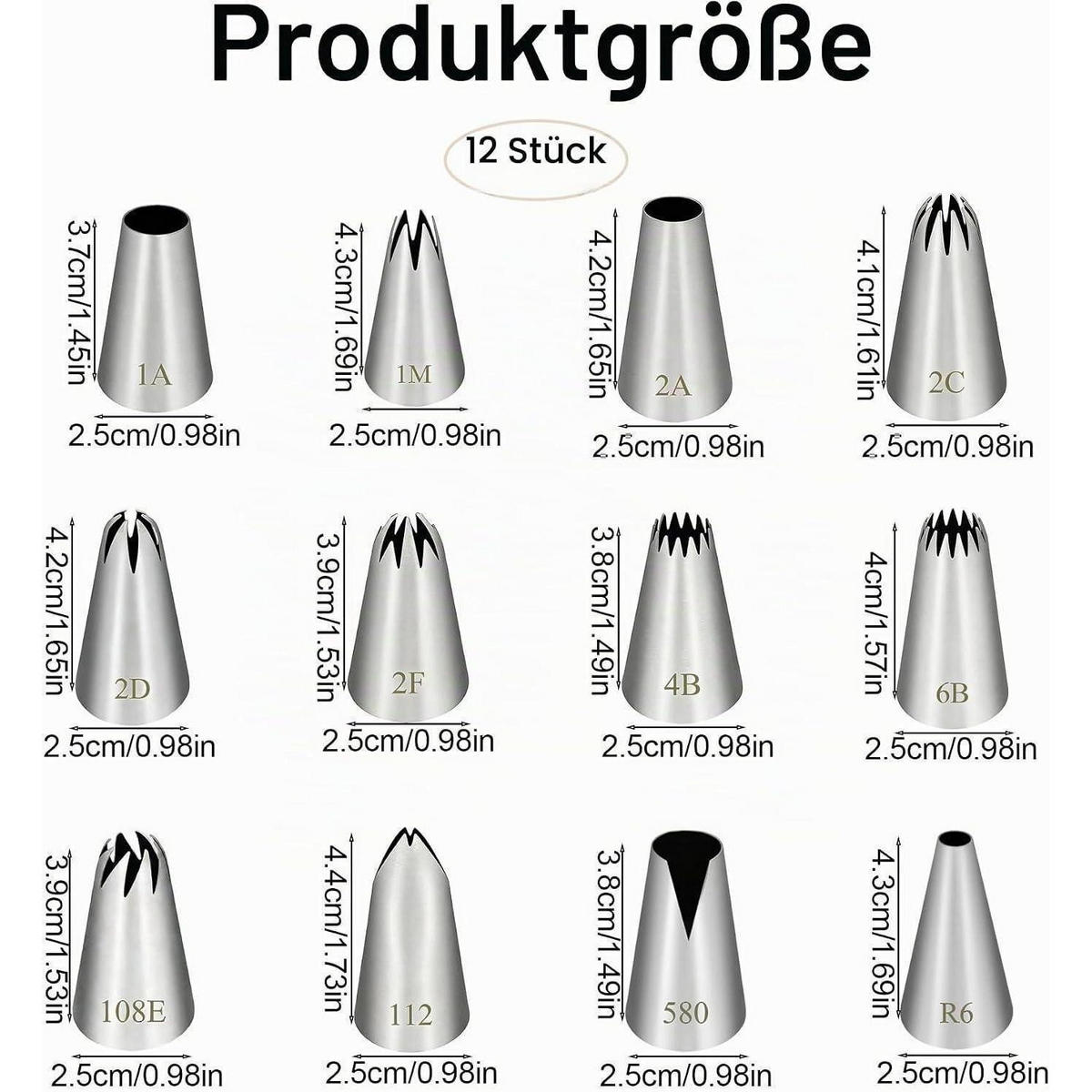 SPRITZTÜLLEN Set 12-teilig Edelstahl - Silberfarben, Metall (2.5/2.5/4.4cm)