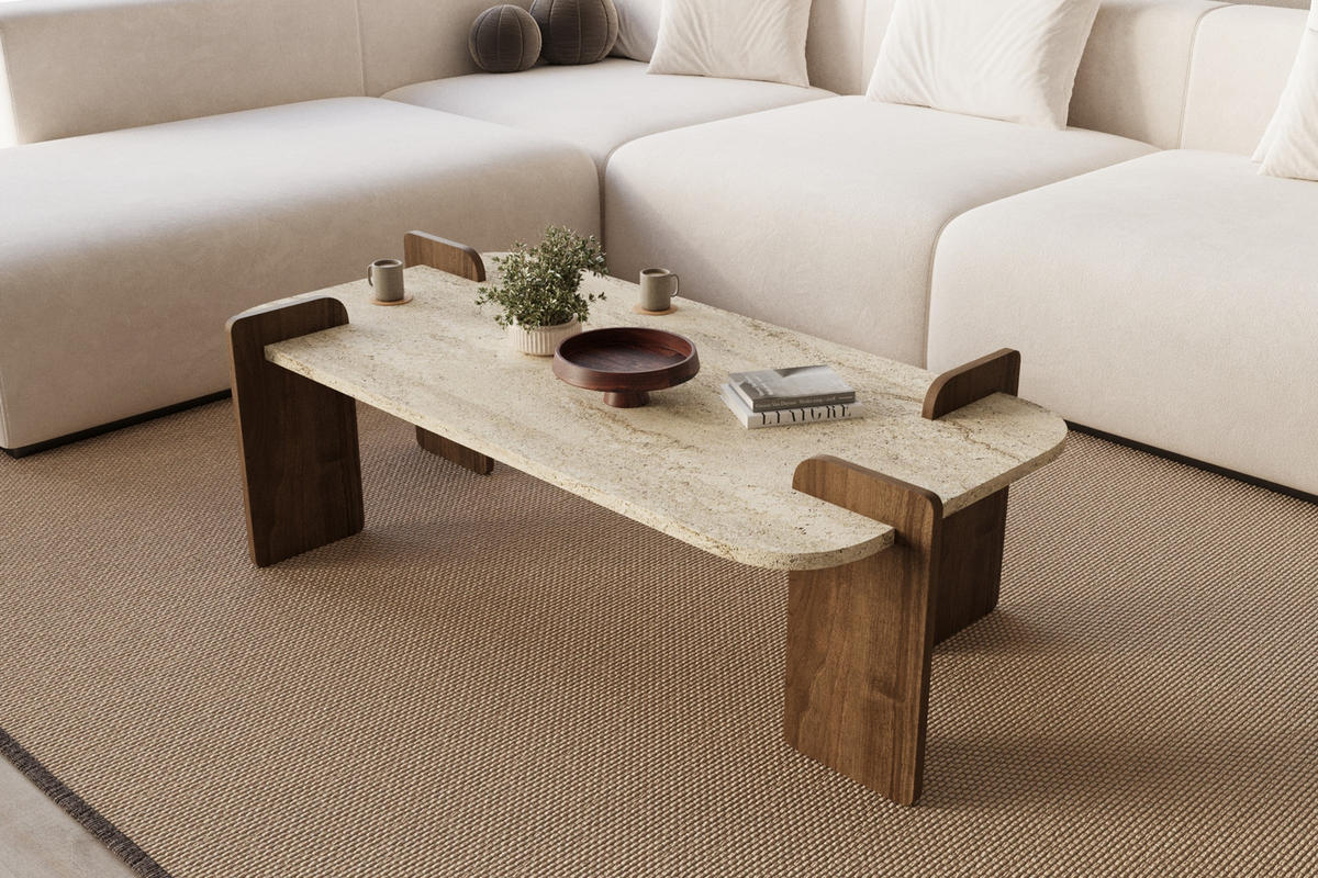 COUCHTISCH Twinkle Travertin Braun Granit Optik 60x120 - Beige/Braun, Holzwerkstoff (60/120/35cm) - moebel17