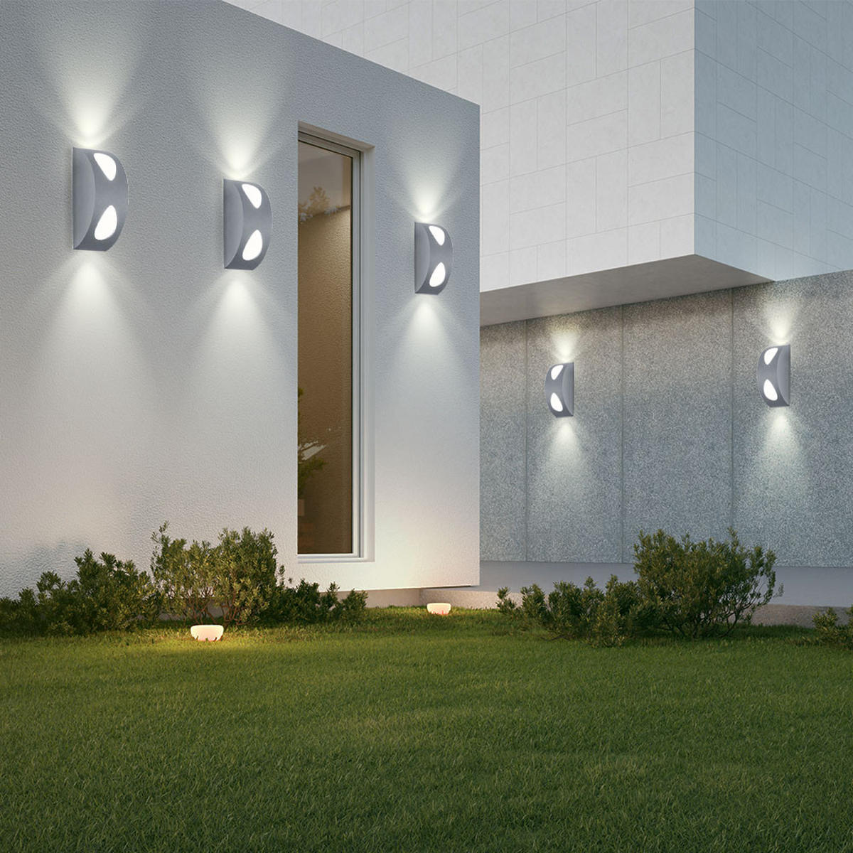 LED AUßEN-WANDLEUCHTE Alu Silber Weiß 5er Set - Silberfarben, Metall (7/19/8cm)