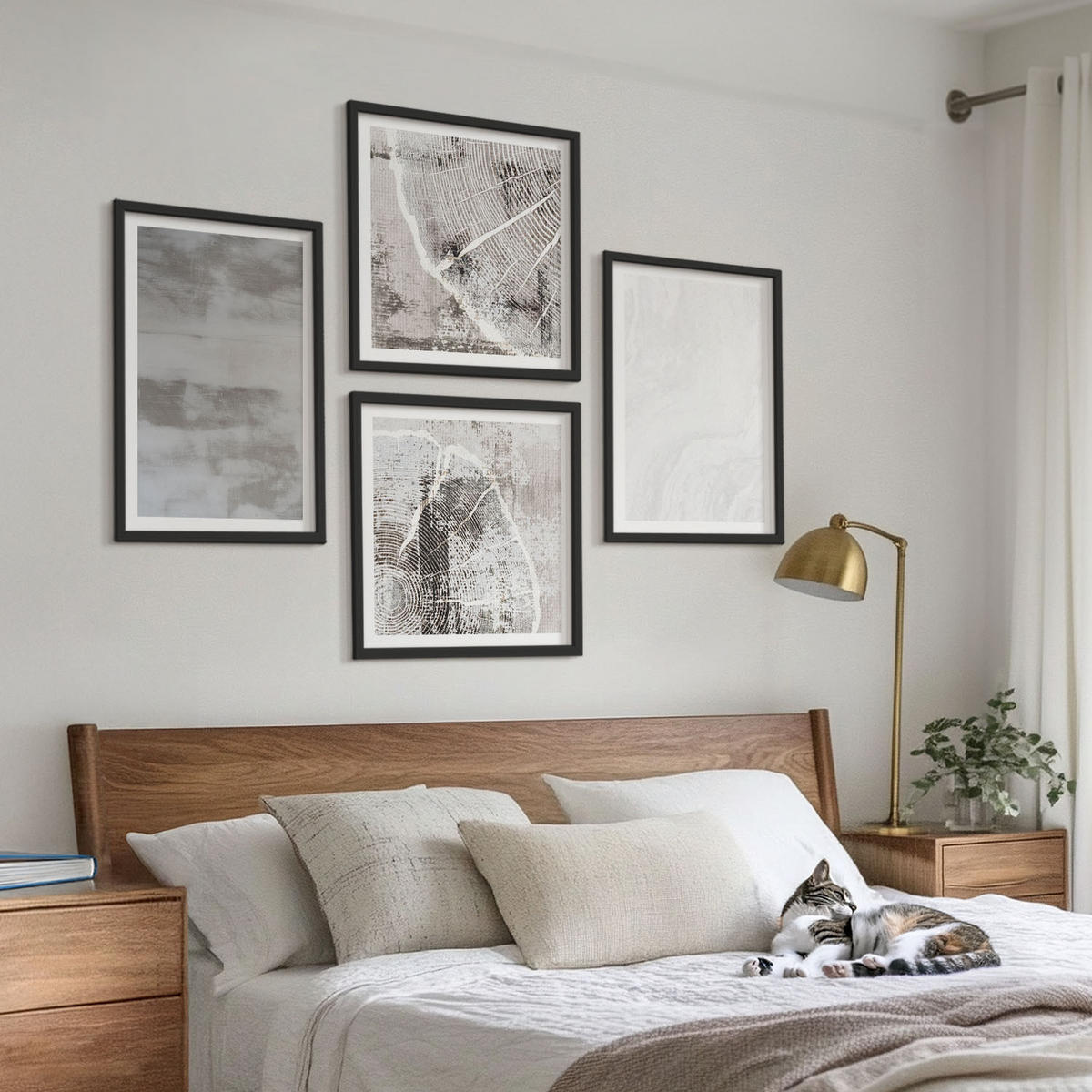 BILDER SET 4er Set - 50x50 cm & 40x60 cm Schwarzer Rahmen - Abstrakte moderne Formen - Schwarz, Kunststoff (50/50cm) - TULUP