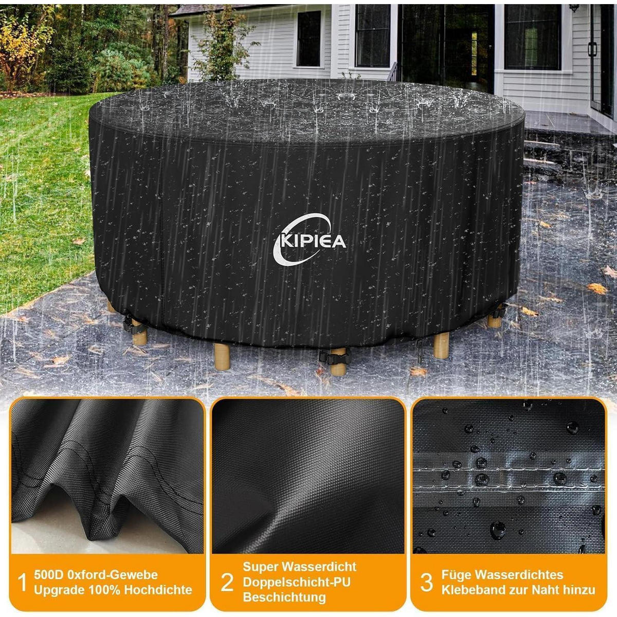 GARTENTISCH Abdeckung Rund Ø244x90cm Wasserdicht Winterfest - Schwarz, Kunststoff (244/71/244cm)