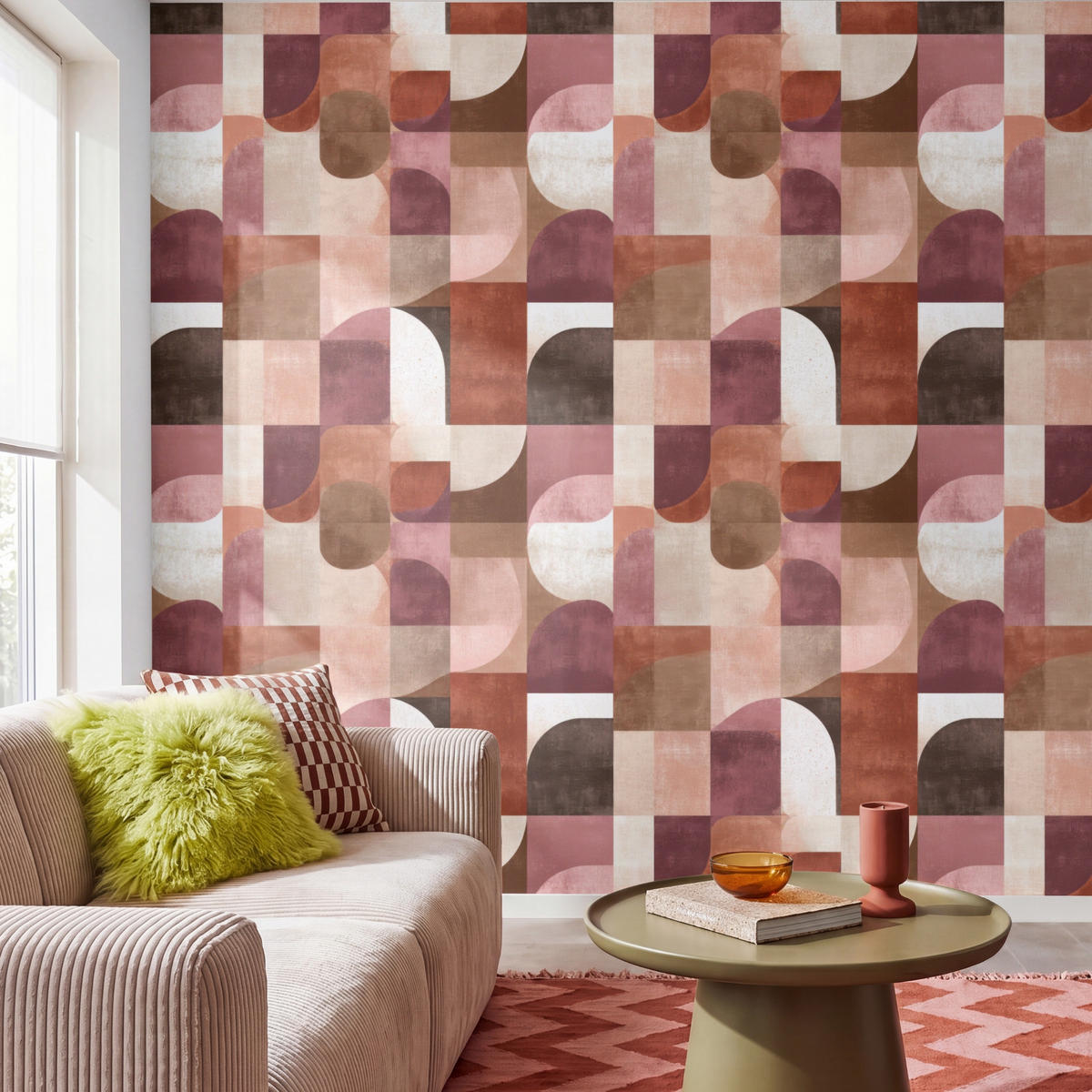 TAPETE - Geometrie - Modern - Retro - 280x280 cm - Multicolor, Papier (280/280cm) - OnlyWow