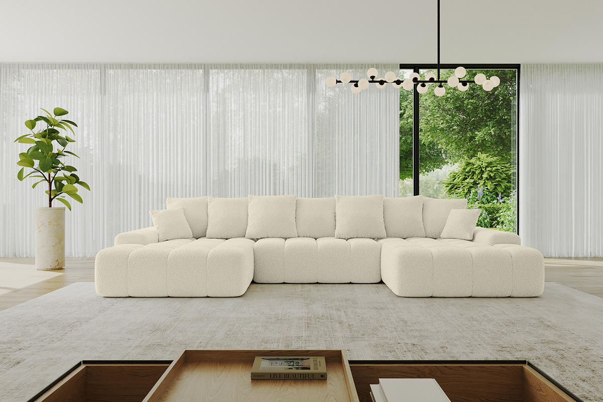 WOHNLANDSCHAFT ENSI-U - 353x164x69 cm Creme - Hellbraun/Creme, Holzwerkstoff/Kunststoff (357/69/164cm) - ALTDECOR