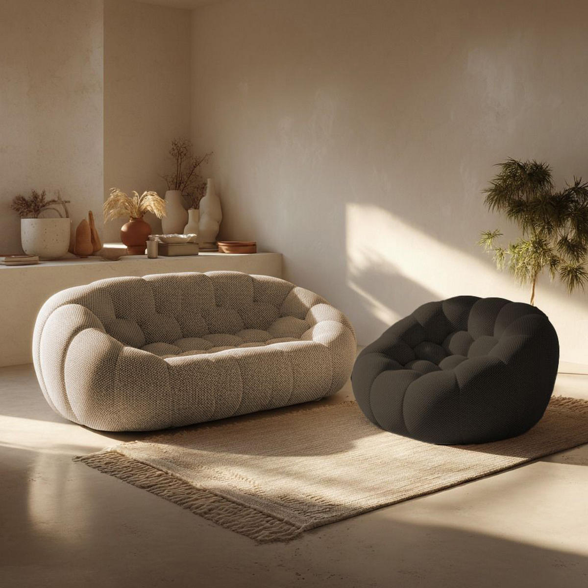 SITZGARNITUR Cocoon Sofa und Sessel Sand und Schokolade - Sandfarben/Braun, Textil (190/75/113cm) - COCO Living