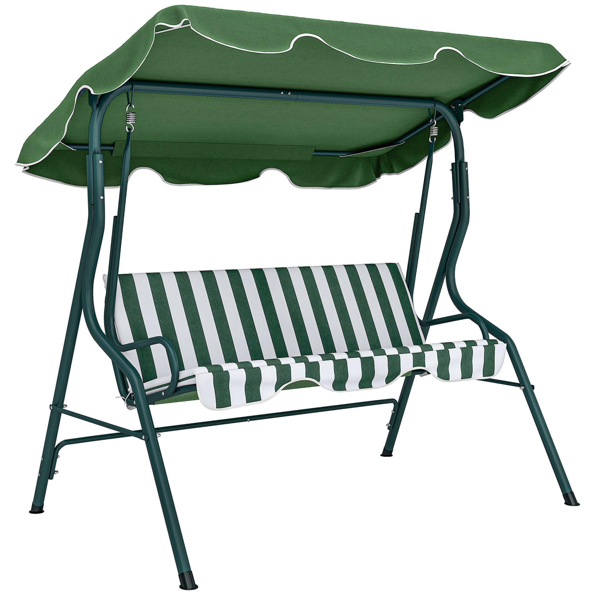 HOLLYWOODSCHAUKEL, 3-Sitzer, Verstellbares Sonnendach, Grün, 170 x 110 x 153 cm - Grün, Metall (110/153/170cm) - Outsunny