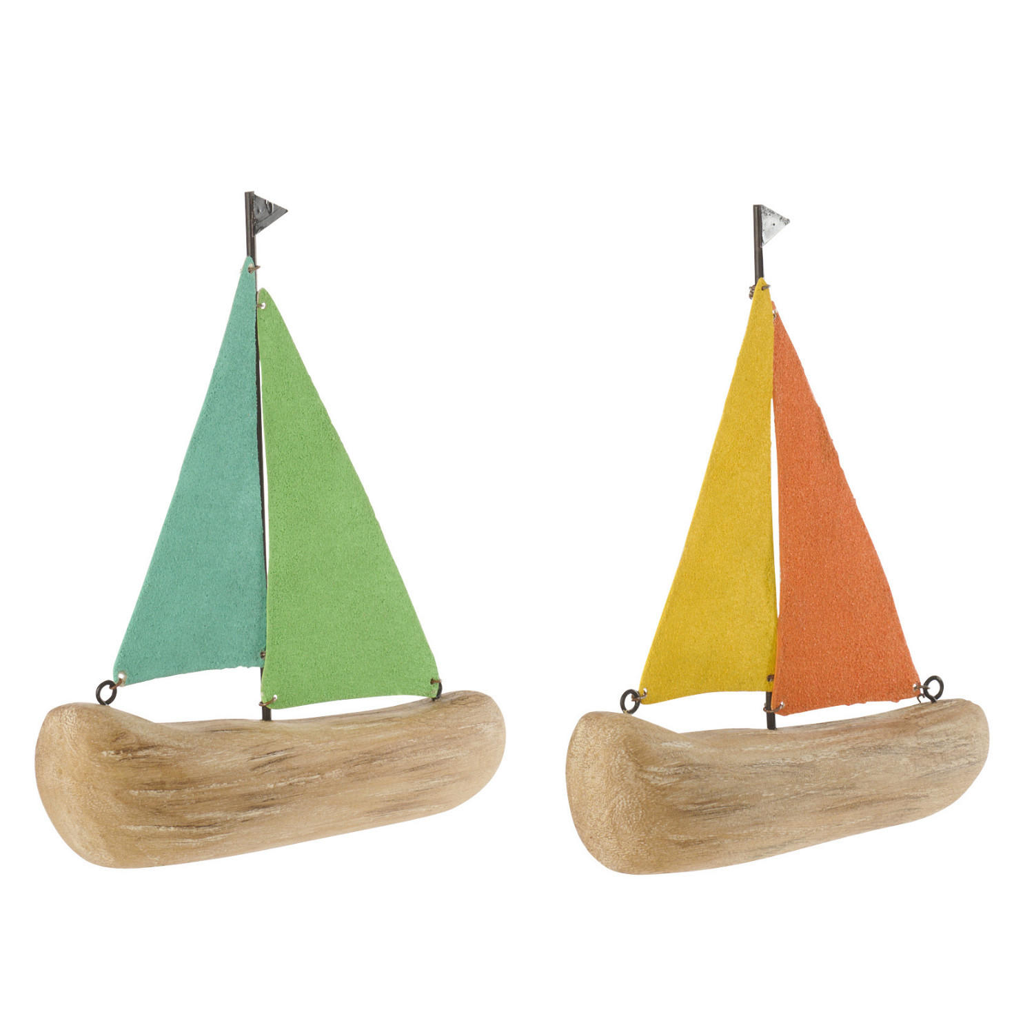 DEKO SEGELSCHIFF (2ER SET) - Multicolor, Holz (4/19.5/14.5cm) - J-Line