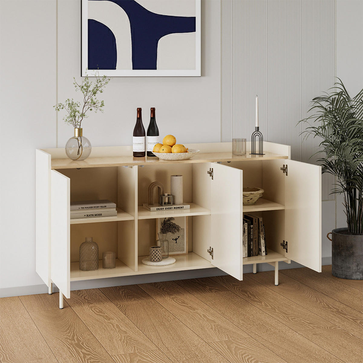 KOMMODE Velina Creme 140 x 82 cm mit 6 Fächern - Eichefarben/Creme, Holzwerkstoff (140/82/40cm) - Vicco