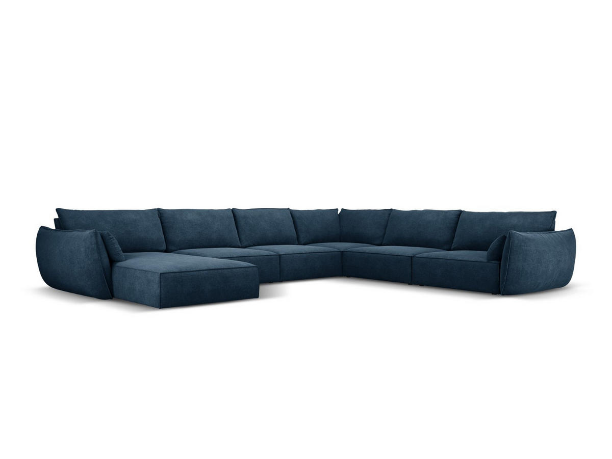 PANORAMASOFA rechts Kaelle aus Chenille-Stoff königsblau 8 Sitzplätze - Blau, Textil (284/85/384cm) - Micadoni