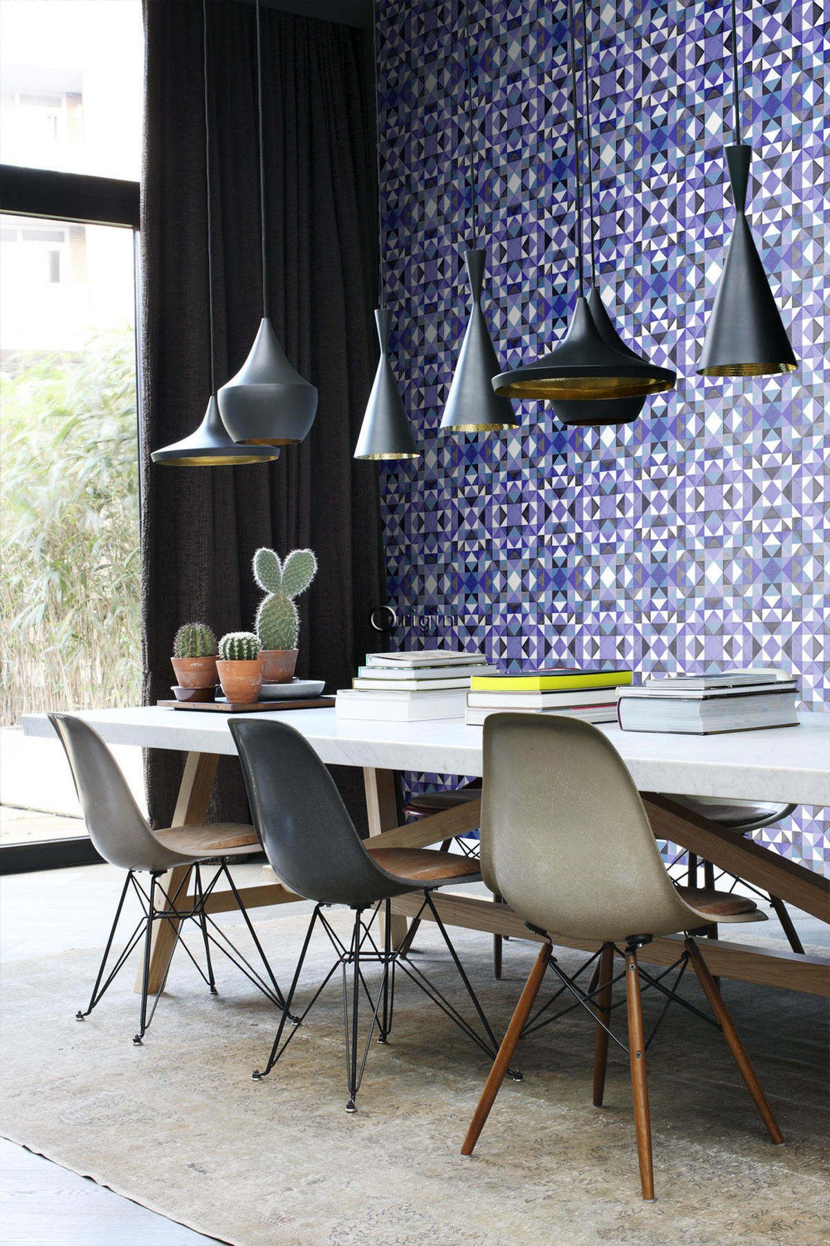 TAPETE kubistisches Muster 53 cm x 10.05 m - Lila, Papier (53/1000cm) - Origin Wallcoverings