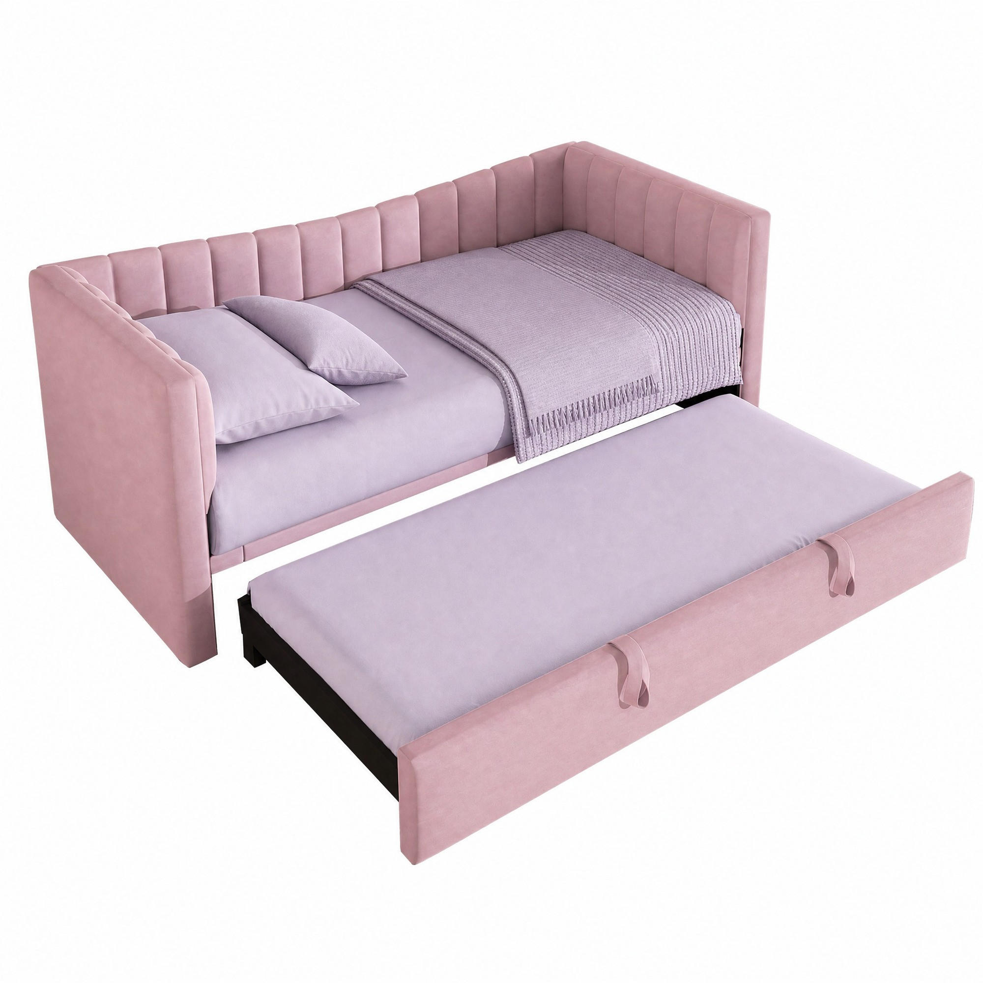 POLSTERBETT 90/200 mit Ziehbett, Samtbezug und MDF-Konstruktion als Daybett in Rosa - Rosa, Holzwerkstoff/Textil (90/200cm) - EVRYAE
