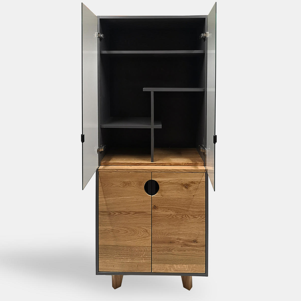 BÜCHERREGAL mit Regale Vitrine ins Wohnzimmer GRAND - Eichefarben, Holz (80/185/45cm) - Rawood Furniture