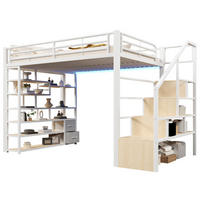 HOCHBETT 140x200 Metall mit Stauraum Treppe LED - Weiß, Metall - Gisaae