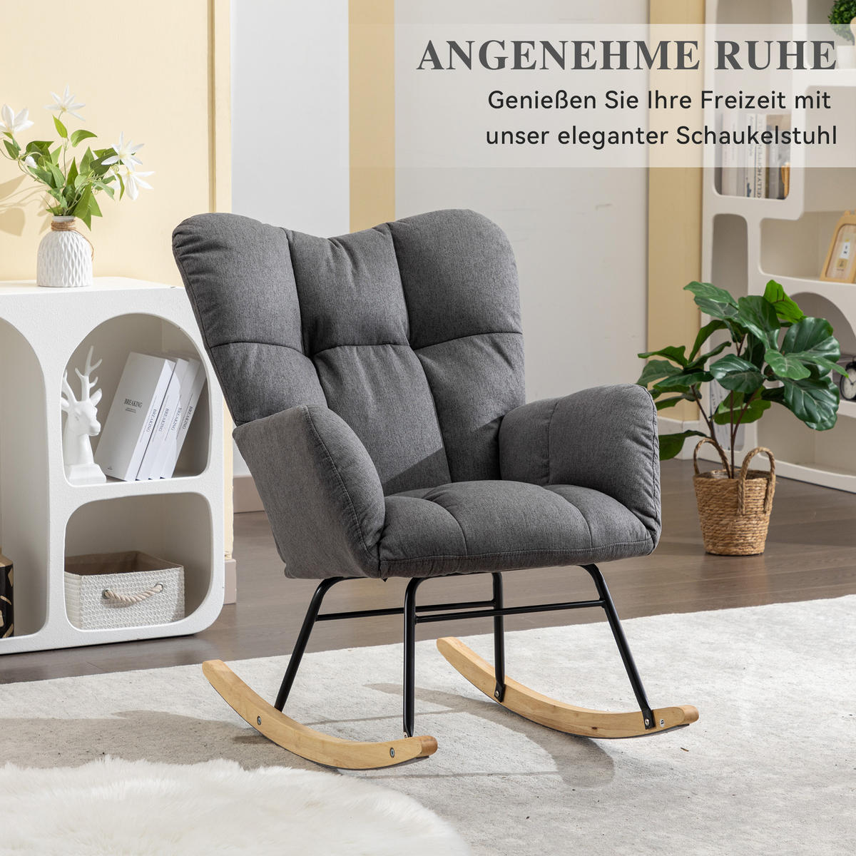 SCHAUKELSTUHL Stoff mit gepolsterter hoher Rückenlehne 80/70/95 cm Grau - Grau, Textil (70/95/80cm) - Redom