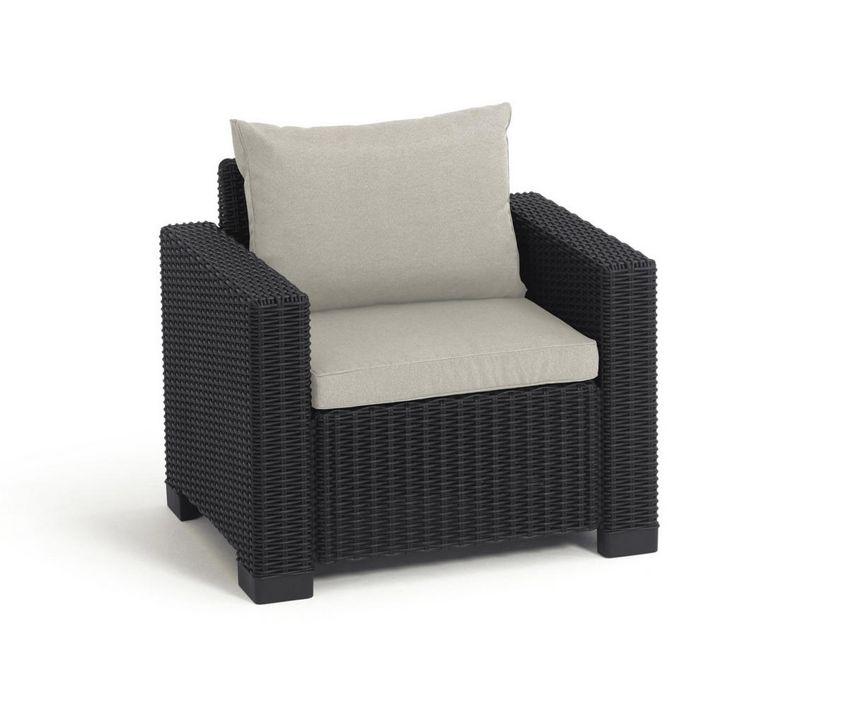 GARTENSOFA California 3-teilig Sessel mit Tisch inkl. Kissen - Anthrazit, Kunststoff - Allibert