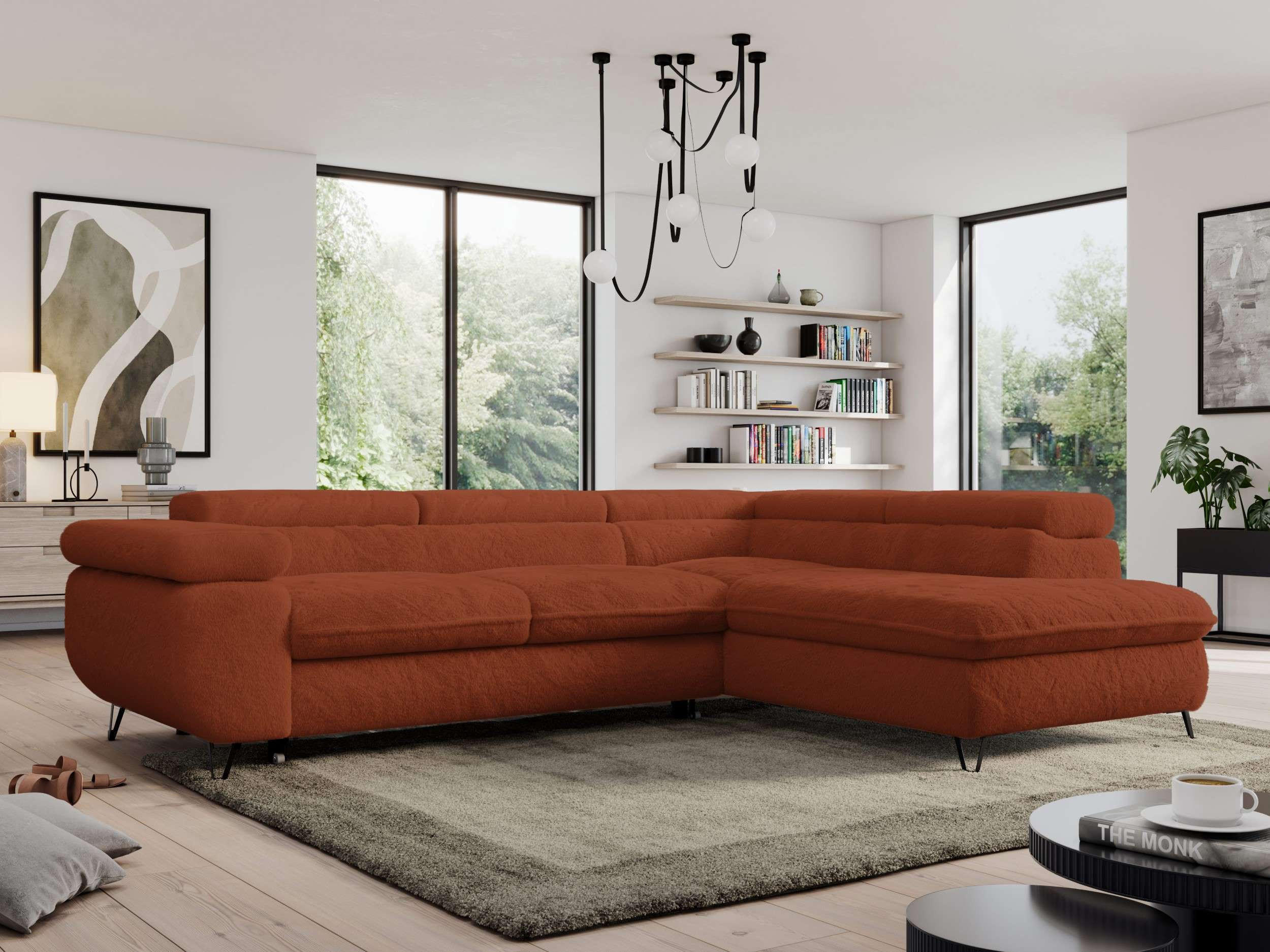 ECKSOFA PEDRO L Orange Plüsch - Rechts Seite - Schwarz/Orange, Textil/Metall (273/208cm) - MKS