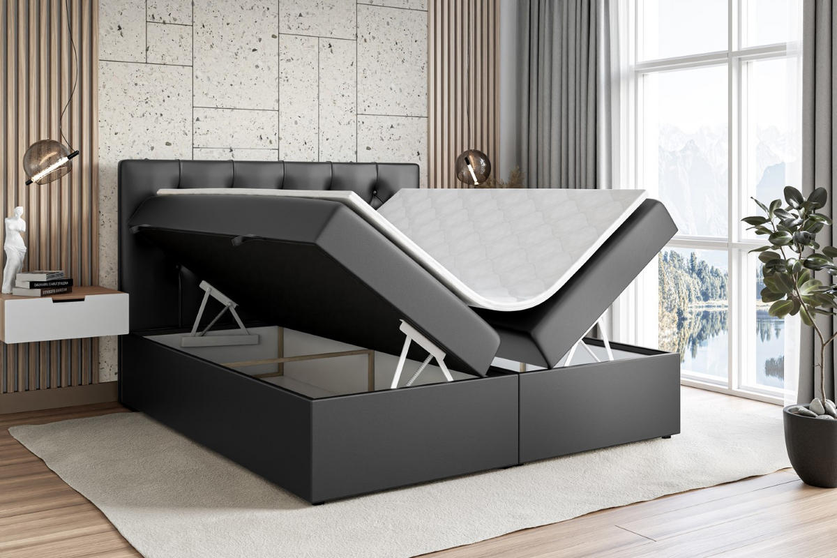 BOXBETT mit Matratze H3 und Lattenrost - MIRAGE - 160x200 Schwarz Hochglanz - Schwarz Hochglanz, Holzwerkstoff (160/200cm) - ALTDECOR