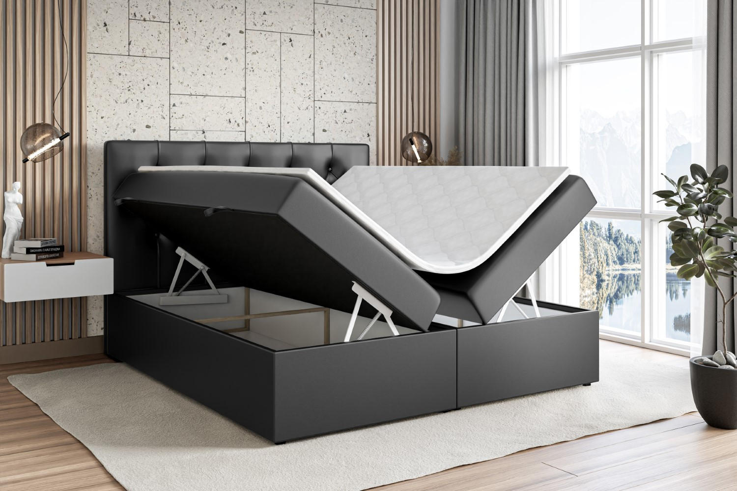 Thumbnail - Altdecor Boxbett, Schwarz Hochglanz, Holzwerkstoff, Höhe ca. 20 cm, 140x200 cm, Schlafzimmer, Betten, Boxspringbetten