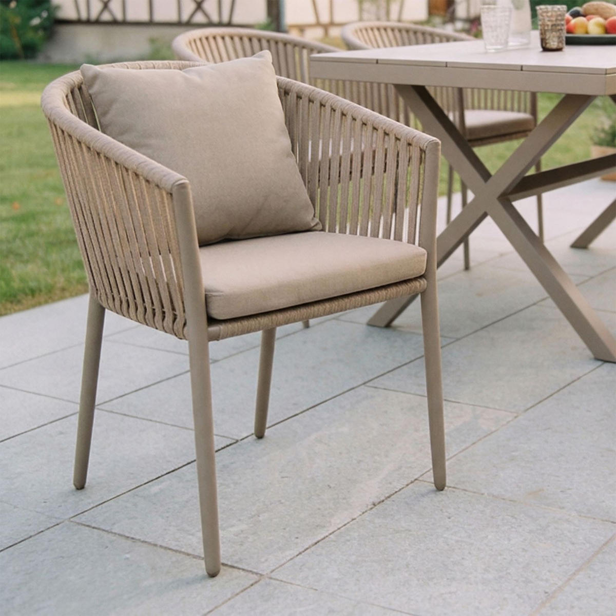 GARTENSTÜHLE ISOLA 6er-Set braun, champagne - Braun, Textil/Metall (56/78/62cm) - IDIMEX