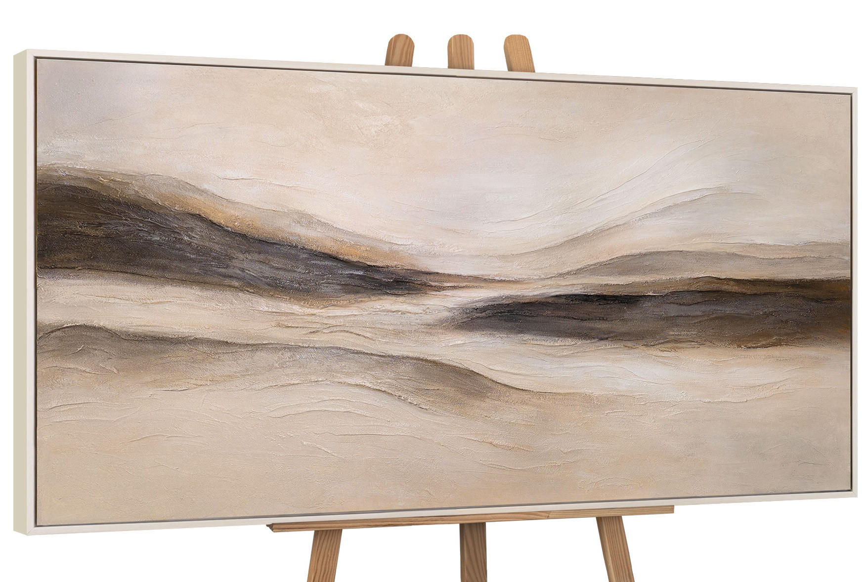 GEMÄLDE Spuren des Windes Schattenfugenrahmen Beige 120x60 cm - Beige, Holz (120/60cm) - YS-art gallery