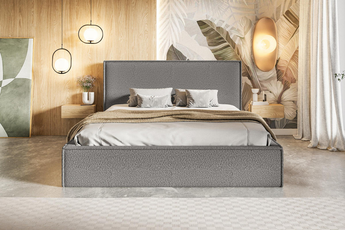 DOPPELBETT 180x200 mit Bettkasten Kyoto, Boucle, Dunkelgrau - Dunkelgrau, Holz/Textil (180/200cm) - Emporius