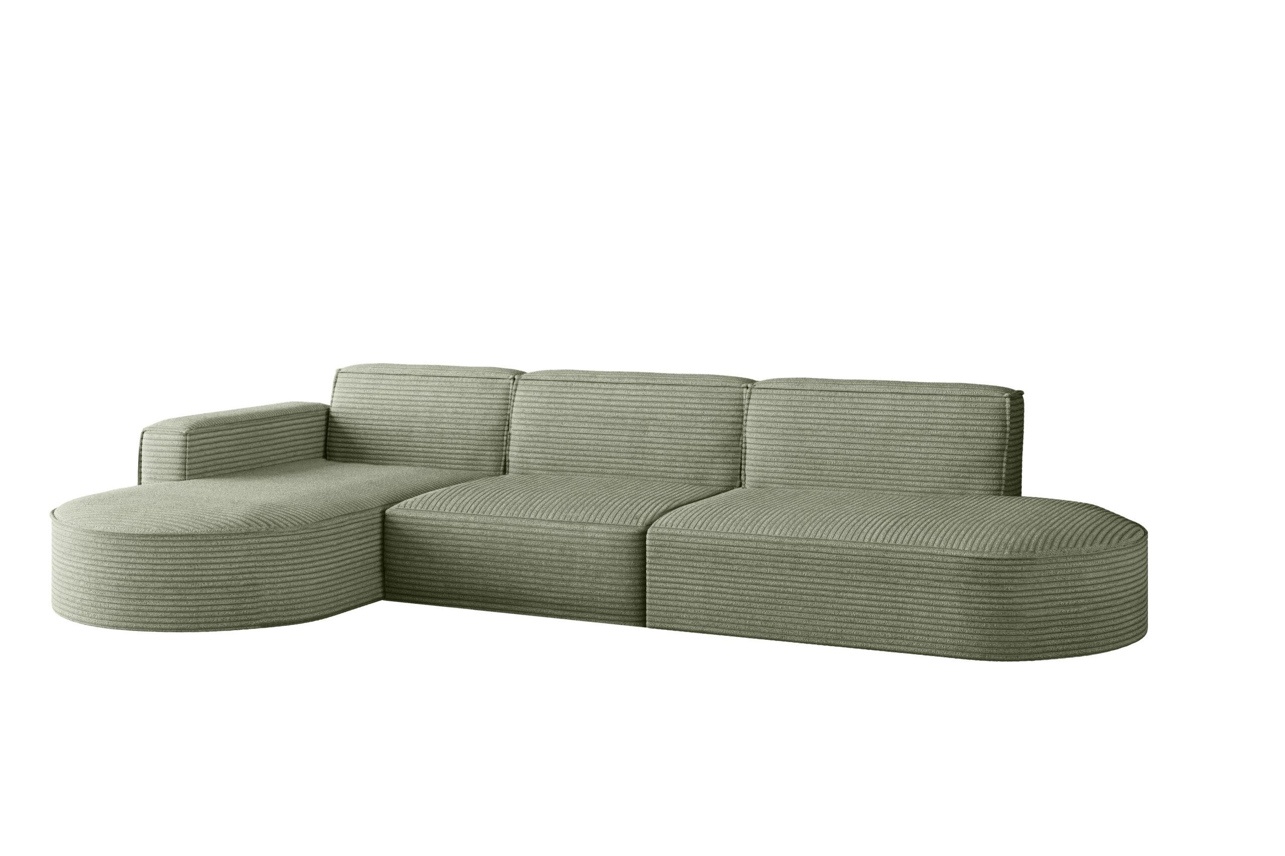 ECKSOFA Designer, Sofa L form MODENA 302 cm stoff Poso Hellgrün Links - Hellgrün, Holz (302/296cm) - Kaiser Möbel