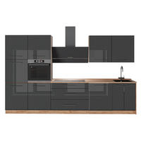 KÖK Fame-Line, Antracit högblank/Goldkraft ek, 340 cm, AP Oak - Honungsek/Svart högglans, Träbaserade material (340/206.8/60cm) - Vicco