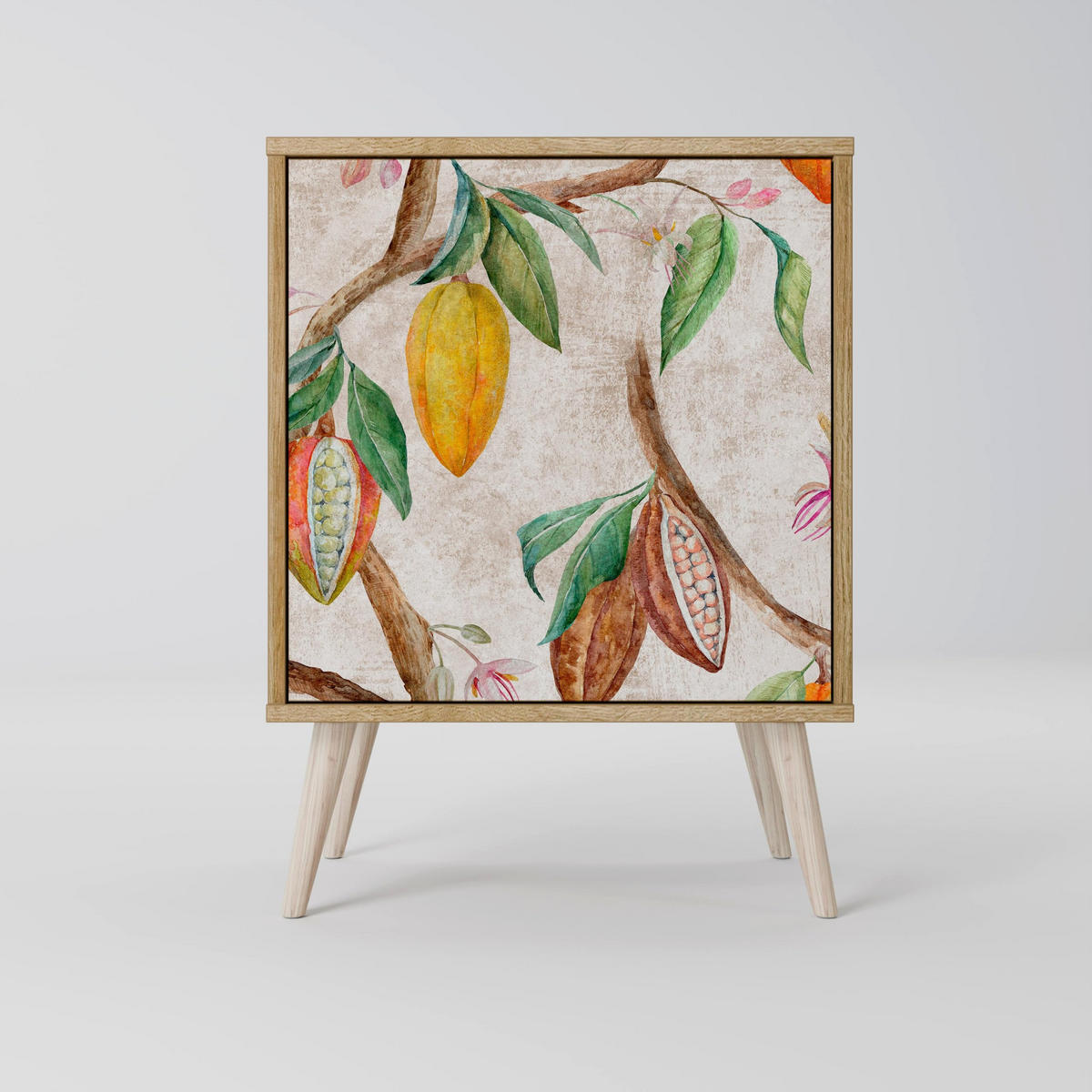 SIDEBOARD COCOA FRUITS, Grau, 57,5x42x77,5 cm, Schräge Buchenholzfüße - Buchefarben/Multicolor, Holzwerkstoff/Buchenholz (57.5/77.5/42cm) - SpaceRebels