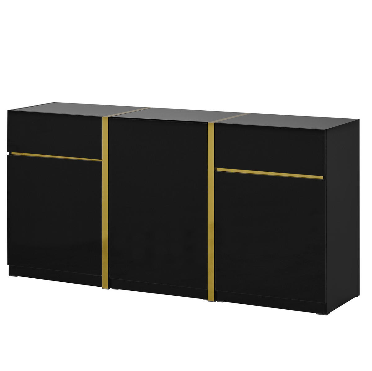 SIDEBOARD 160/40/78 cm in Schwarz Hochglanz mit 3 Türen & 2 Schubladen - Schwarz, Holzwerkstoff (160/78/40cm) - BEAOK