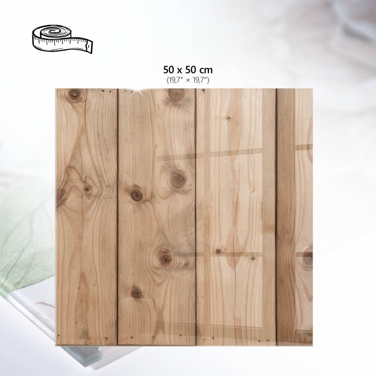 TISCHPLATTE 50x50 cm – Holzpaneele - Beige, Glas (50/50/0.4cm) - Wallfluent