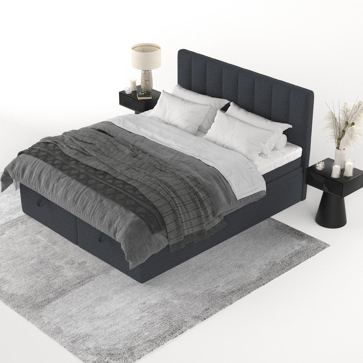 BOXBETT Lume 200/200 cm Anthrazit im Riva Stoff - Anthrazit/Schwarz, Holz/Holzwerkstoff (200/200cm) - AltaBeds