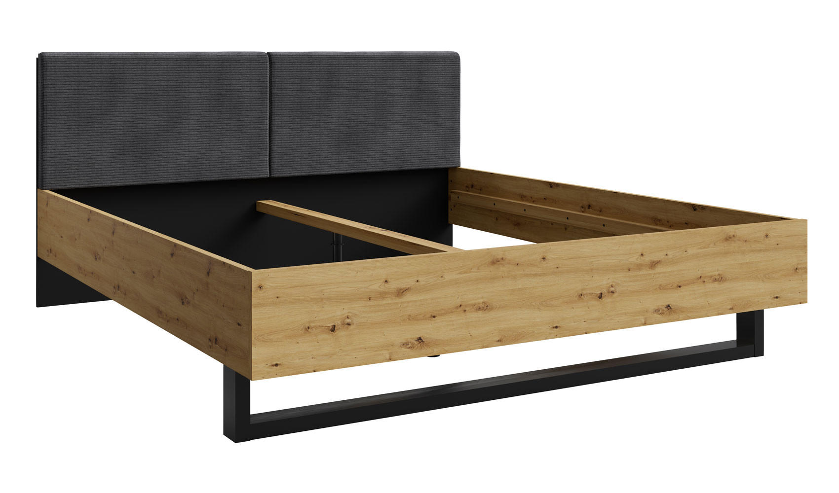 DOPPELBETT Upsala graphit / Eiche Artisan 165 / 98 / 211cm - Eichefarben/Graphitfarben, Holz/Holzwerkstoff (160/200cm) - Feldmann-Wohnen