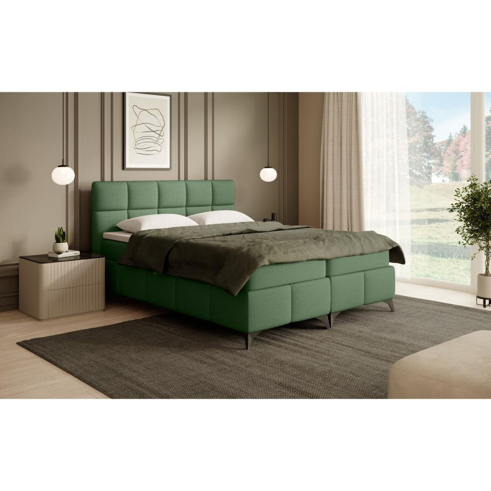 BOXBETT Solido mit Bettkasten 160x200 cm grün - Schwarz/Grün, Textil/Metall (160/200cm) - Beautysofa