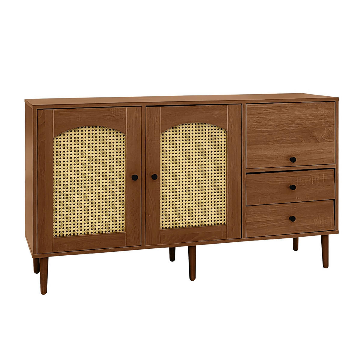 SIDEBOARD 130/40/75,5 cm in Holzfarbe mit Rattantüren und verstellbaren Böden - Eichefarben, Holzwerkstoff (130/75.5/40cm) - Flora Grace