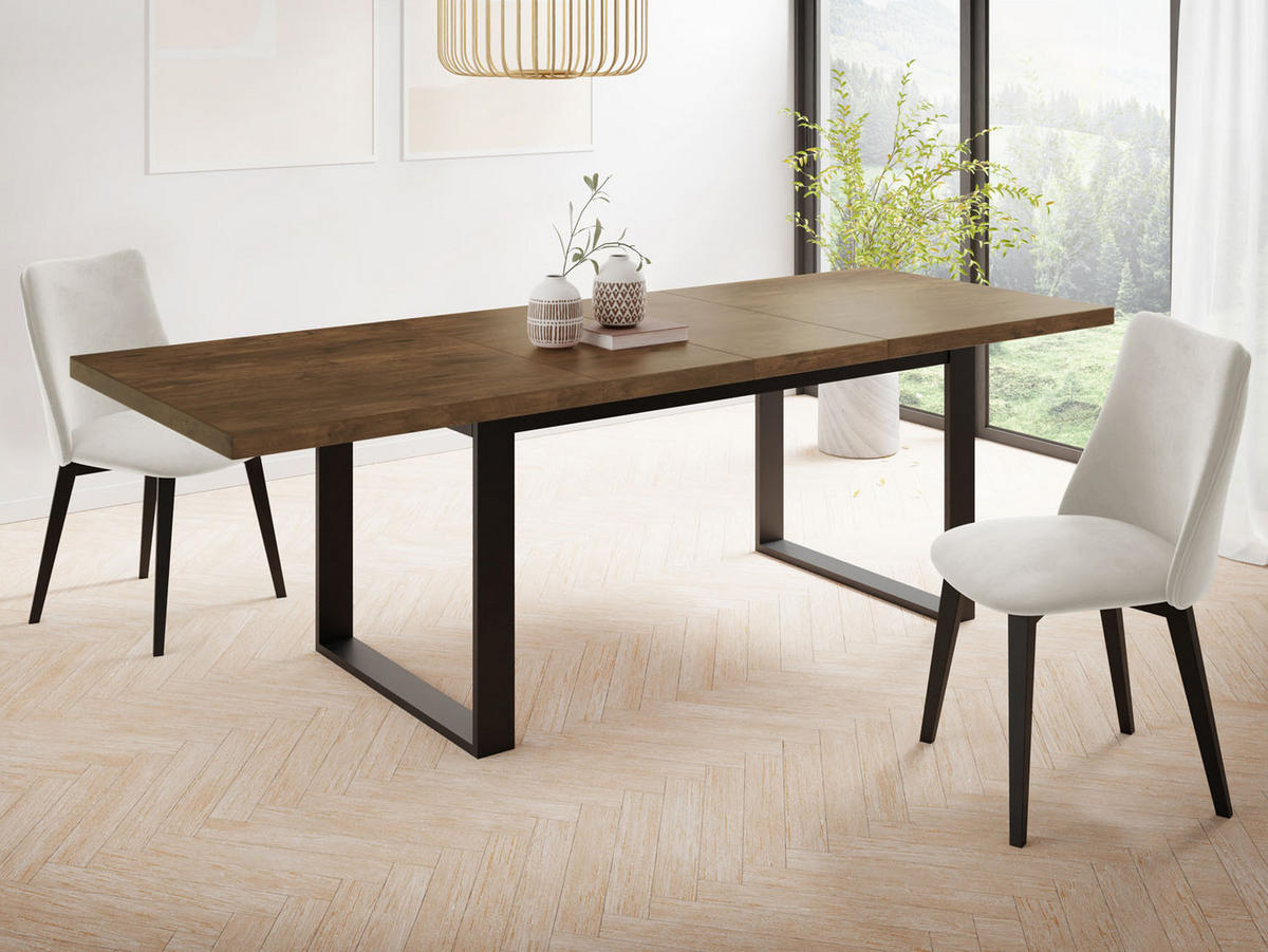 ESSTISCH Valentino rechteckig ausziehbar, Lefkas Eiche 160/240/90/75 cm - Alteiche/Schwarz, Holzwerkstoff/Metall (160/90/75cm) - WFL GROUP
