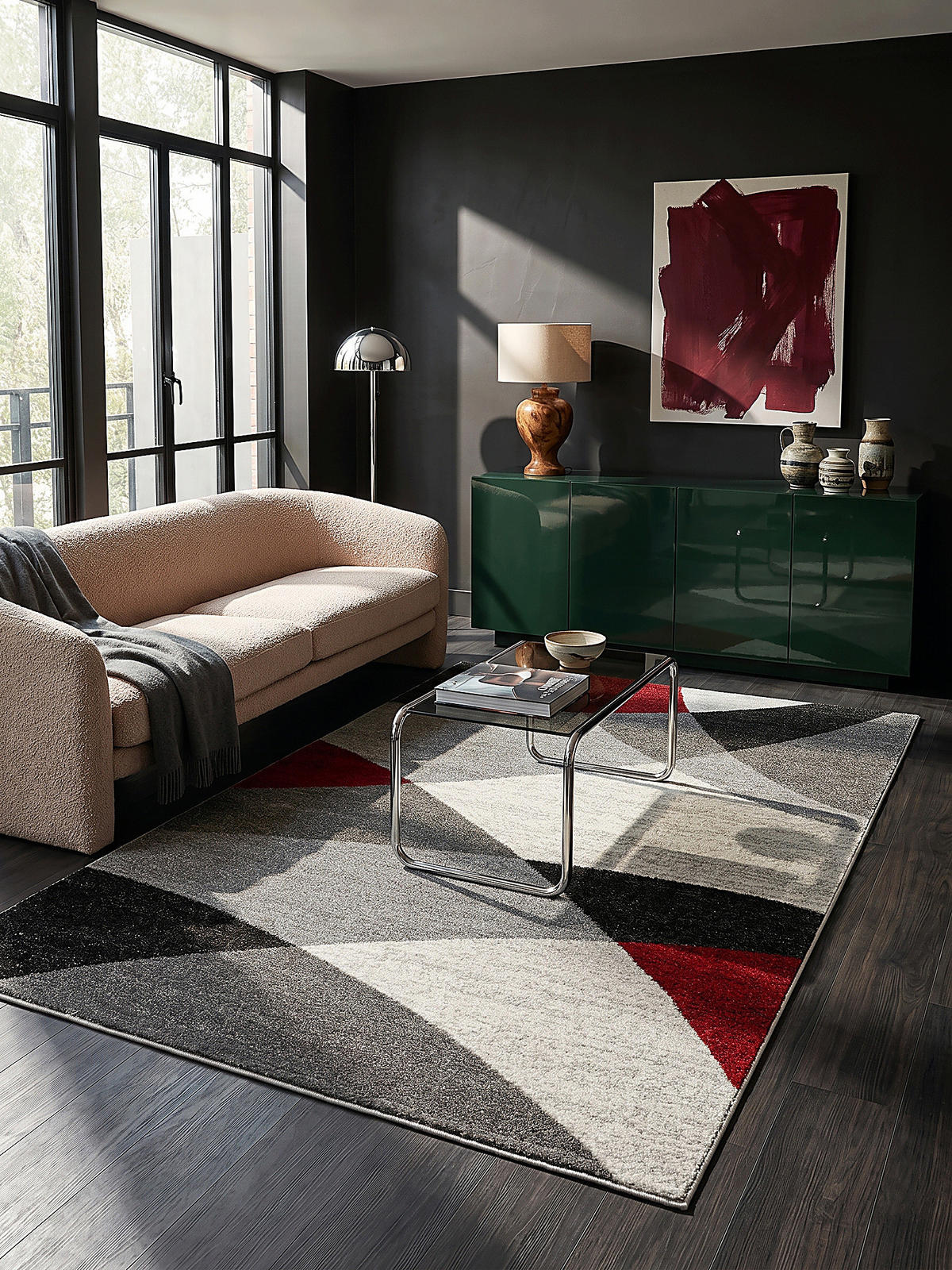 TEPPICH Niederflor Abstrakt THUR Polypropylen Rot-Grau 140 x 200 cm - Grau, Textil (140/200cm) - KADIMA DESIGN
