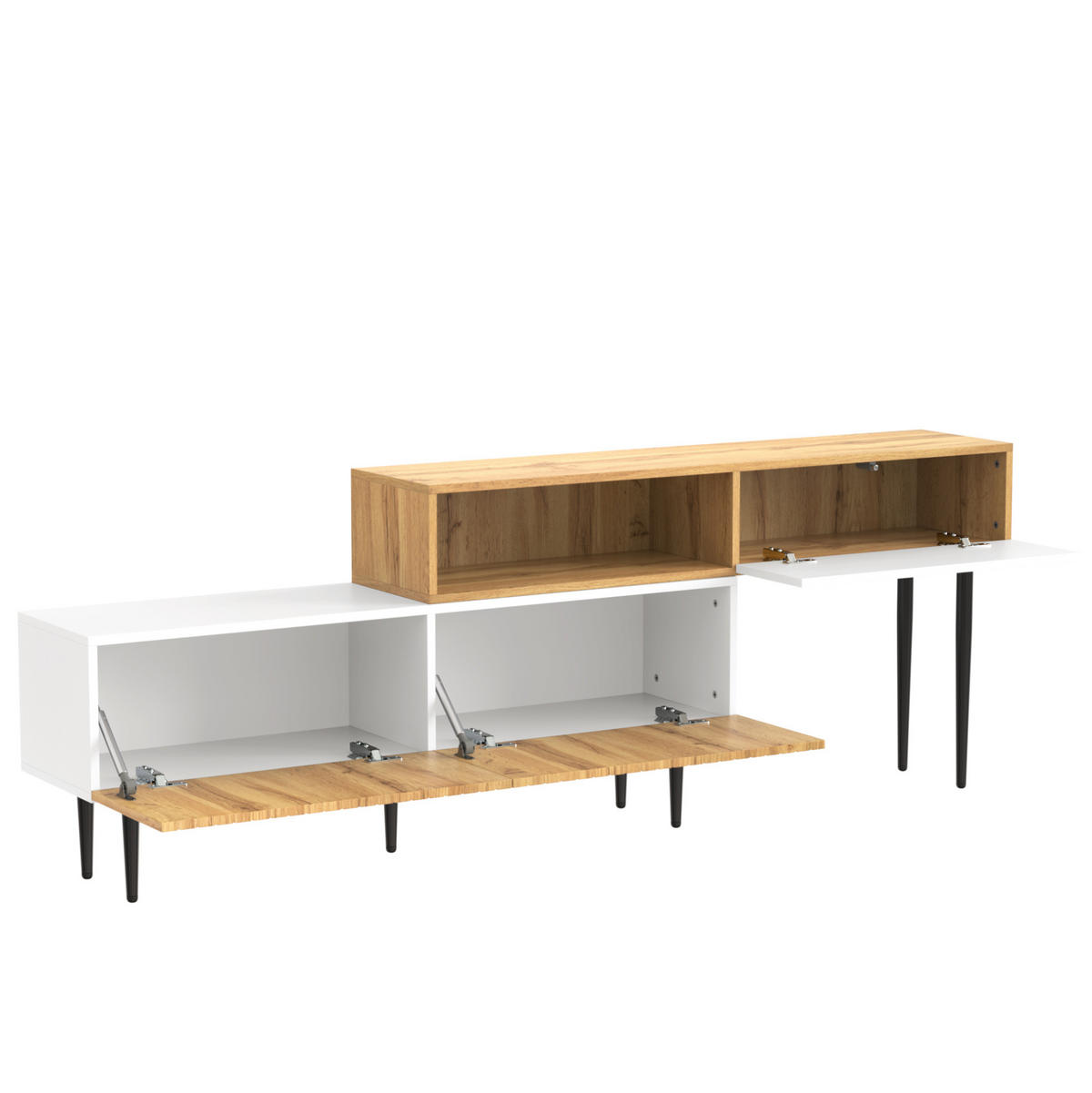 LOWBOARD 120-240/30/63,5 cm aus MDF und Spanplatte mit modularem Design Weiß/Holzfarben - Naturfarben, Holzwerkstoff (220/63.5/30cm) - Modenvie